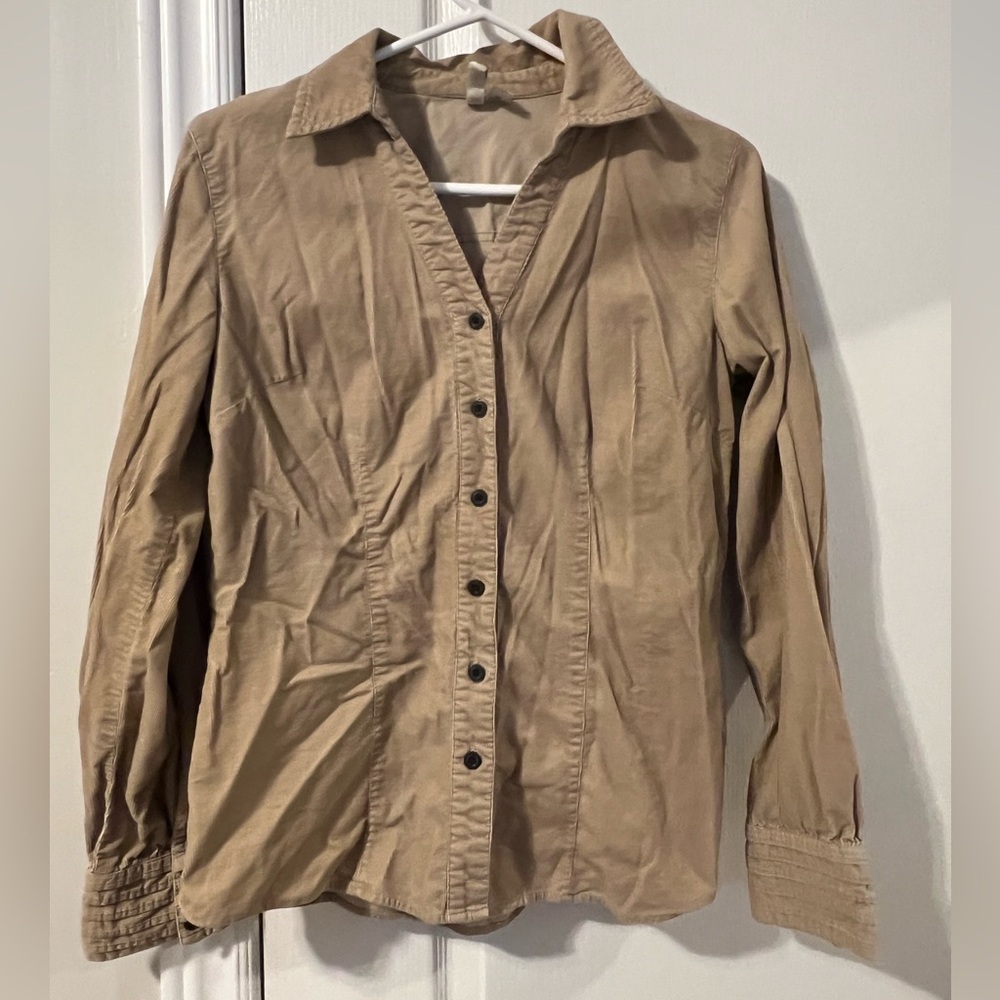 St John's Bay Corduroy Tan Button Up Small